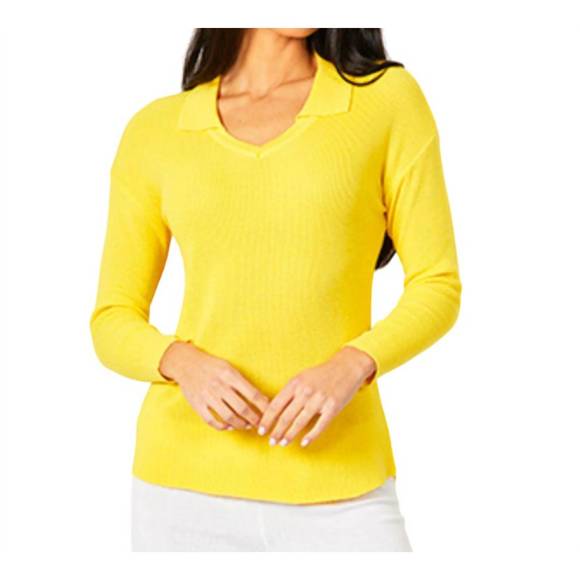 NEW ANGEL APPAREL collared v-neck top in lemon - Picture 1 of 1